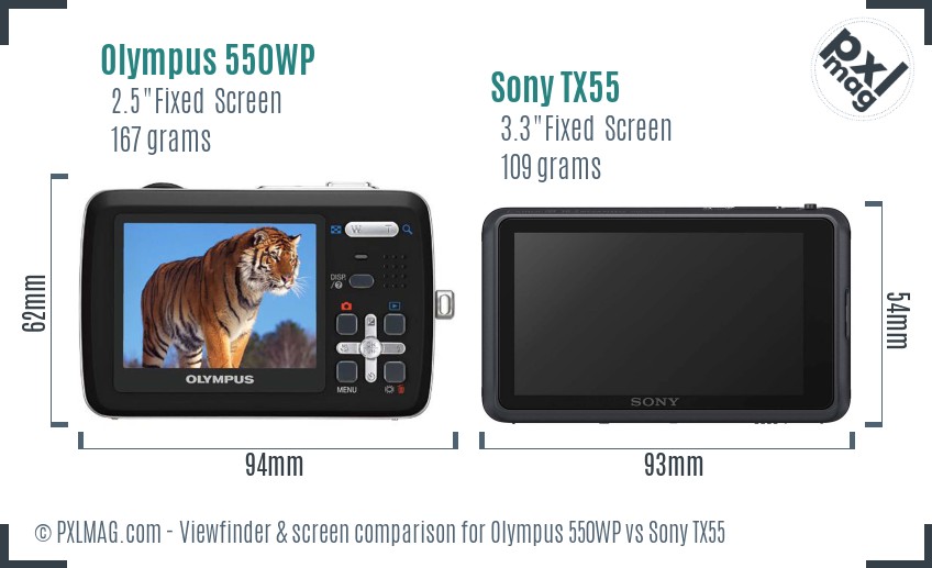 Olympus 550WP vs Sony TX55 Screen and Viewfinder comparison