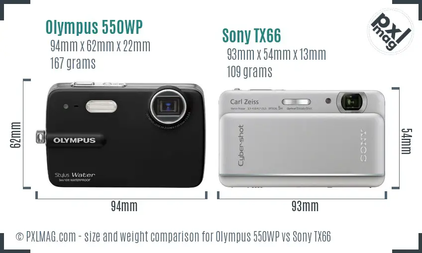 Olympus 550WP vs Sony TX66 size comparison Olympus 550WP vs Sony TX66 size comparison