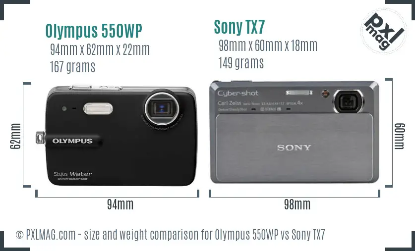 Olympus 550WP vs Sony TX7 size comparison Olympus 550WP vs Sony TX7 size comparison