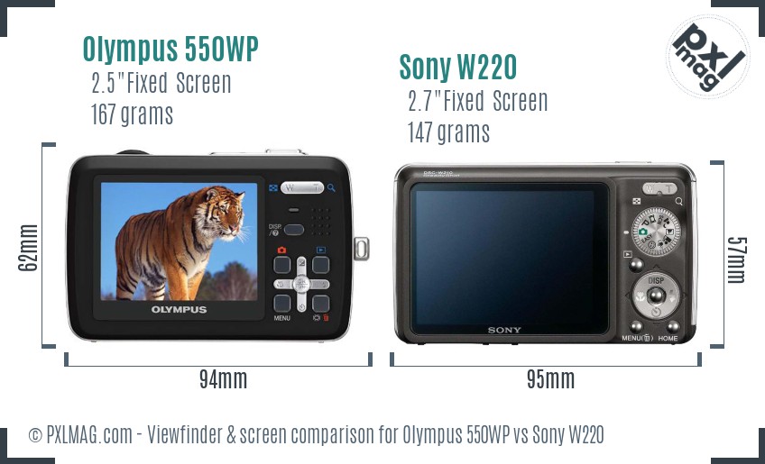 Olympus 550WP vs Sony W220 Screen and Viewfinder comparison