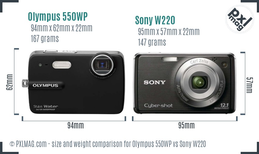 Olympus 550WP vs Sony W220 size comparison