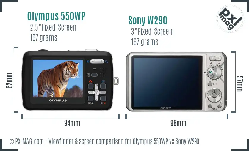 Olympus 550WP vs Sony W290 Screen and Viewfinder comparison Olympus 550WP vs Sony W290 Screen and Viewfinder comparison