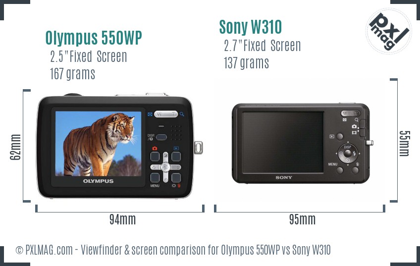 Olympus 550WP vs Sony W310 Screen and Viewfinder comparison