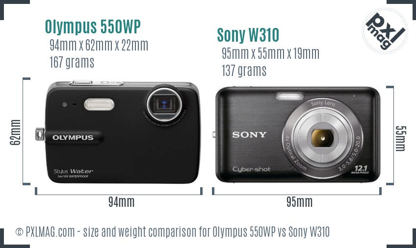 Olympus 550WP vs Sony W310 size comparison Olympus 550WP vs Sony W310 size comparison