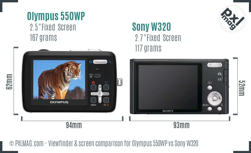 Olympus 550WP vs Sony W320 Screen and Viewfinder comparison