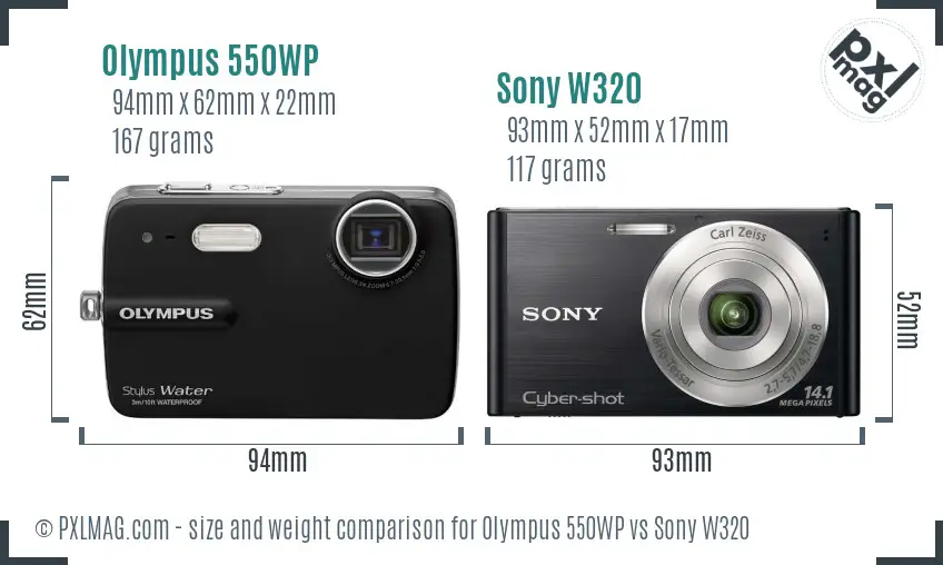 Olympus 550WP vs Sony W320 size comparison