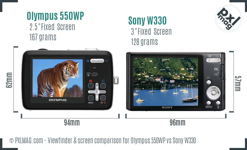 Olympus 550WP vs Sony W330 Screen and Viewfinder comparison