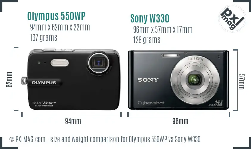 Olympus 550WP vs Sony W330 size comparison
