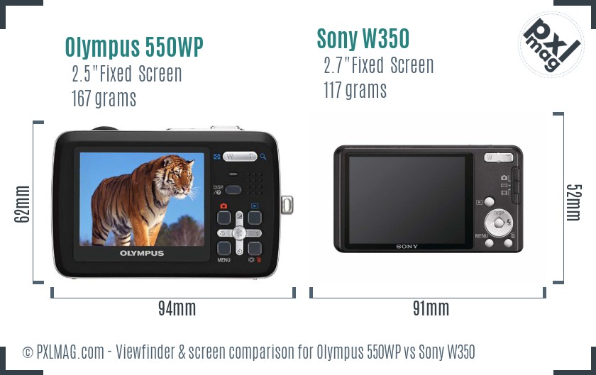 Olympus 550WP vs Sony W350 Screen and Viewfinder comparison