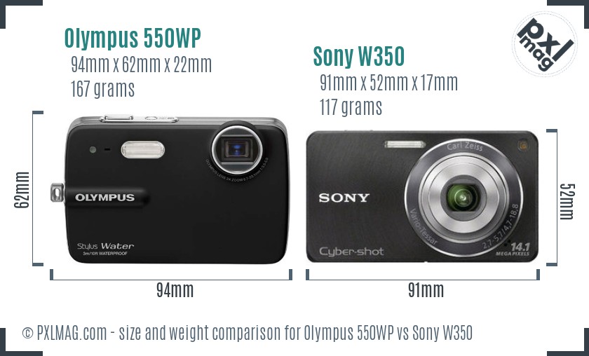 Olympus 550WP vs Sony W350 size comparison Olympus 550WP vs Sony W350 size comparison