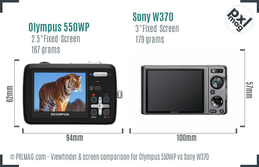 Olympus 550WP vs Sony W370 Screen and Viewfinder comparison