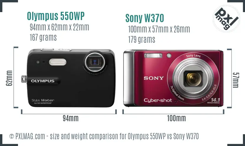 Olympus 550WP vs Sony W370 size comparison