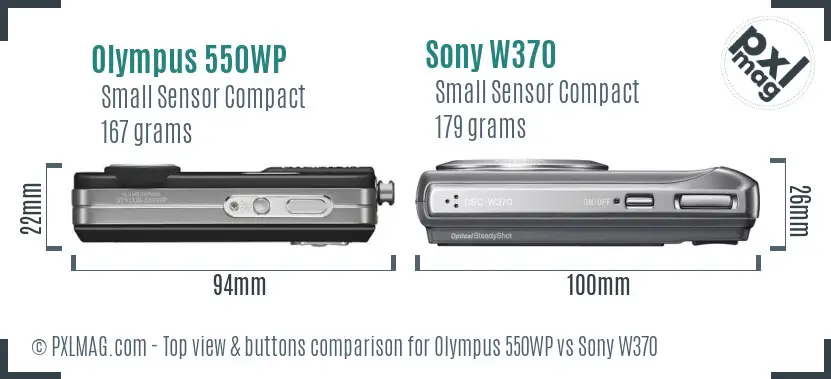 Olympus 550WP vs Sony W370 top view buttons comparison