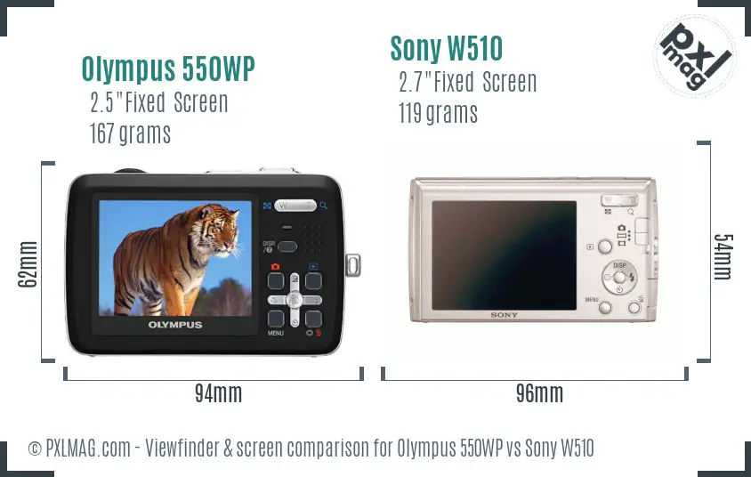Olympus 550WP vs Sony W510 Screen and Viewfinder comparison Olympus 550WP vs Sony W510 Screen and Viewfinder comparison