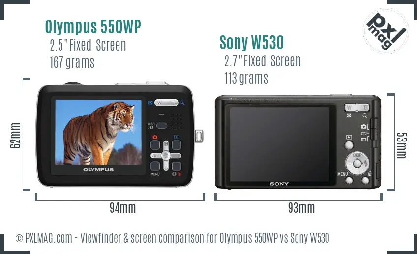 Olympus 550WP vs Sony W530 Screen and Viewfinder comparison