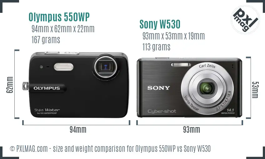 Olympus 550WP vs Sony W530 size comparison