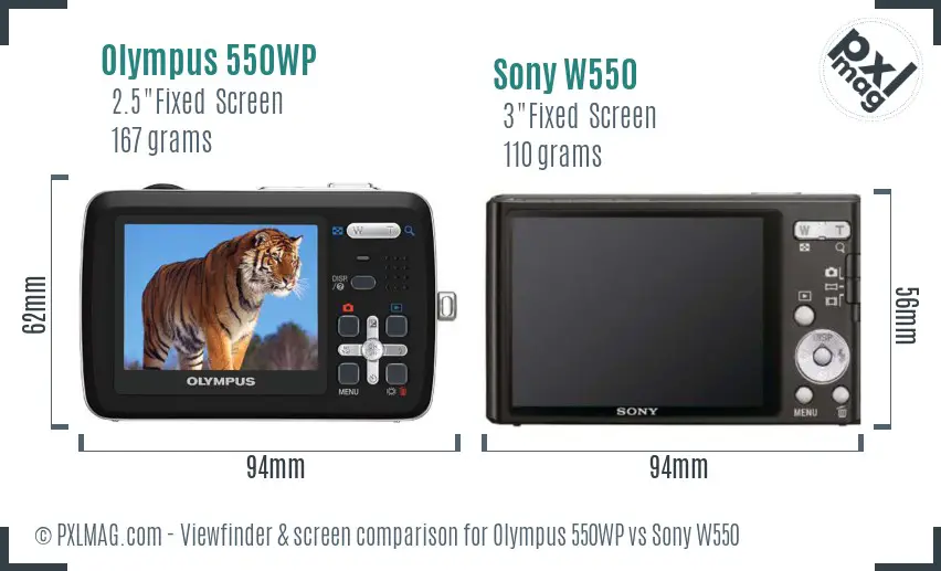 Olympus 550WP vs Sony W550 Screen and Viewfinder comparison
