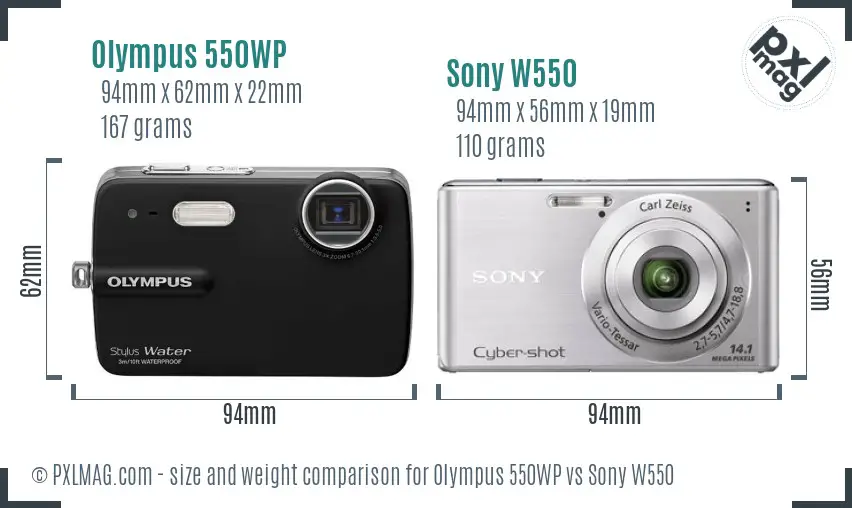 Olympus 550WP vs Sony W550 size comparison