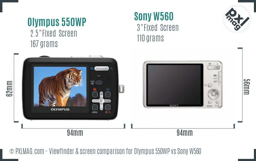 Olympus 550WP vs Sony W560 Screen and Viewfinder comparison