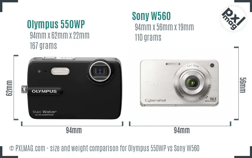 Olympus 550WP vs Sony W560 size comparison