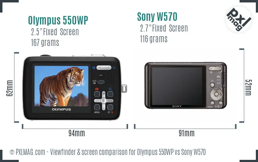 Olympus 550WP vs Sony W570 Screen and Viewfinder comparison