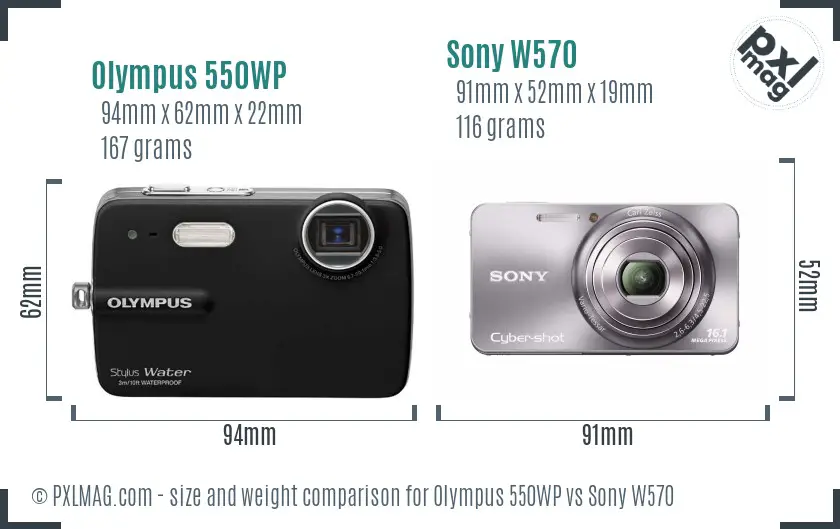 Olympus 550WP vs Sony W570 size comparison