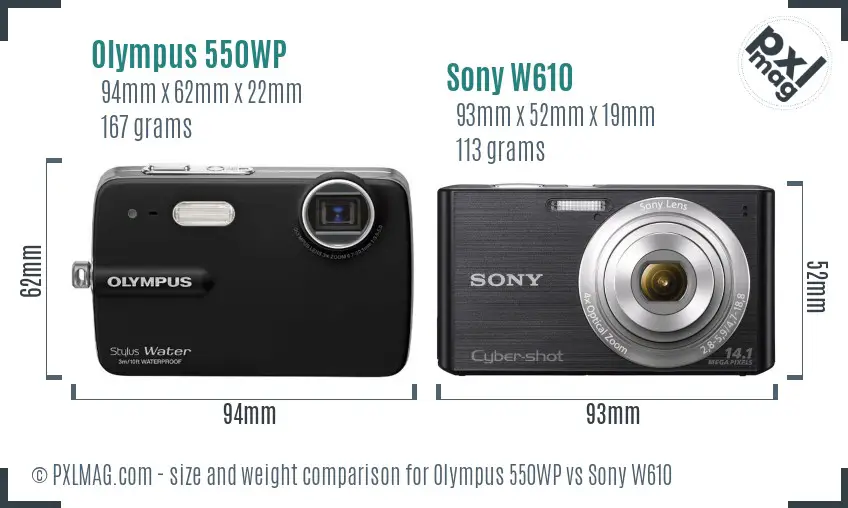 Olympus 550WP vs Sony W610 size comparison
