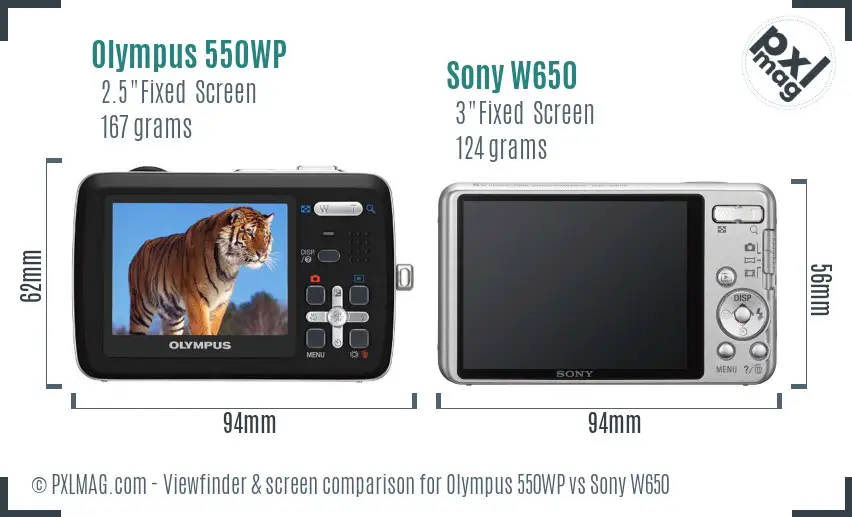 Olympus 550WP vs Sony W650 Screen and Viewfinder comparison