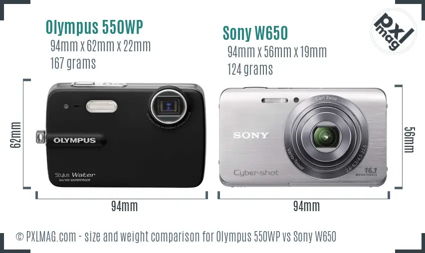 Olympus 550WP vs Sony W650 size comparison