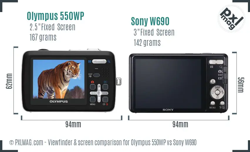 Olympus 550WP vs Sony W690 Screen and Viewfinder comparison
