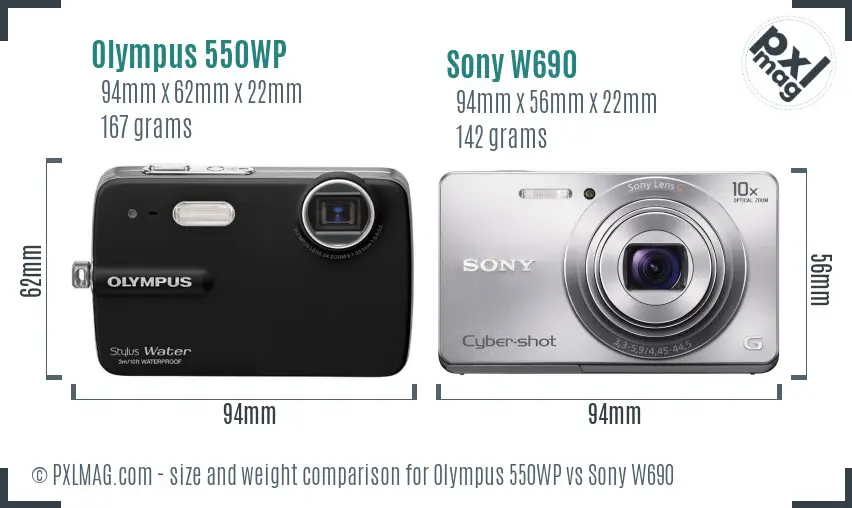 Olympus 550WP vs Sony W690 size comparison