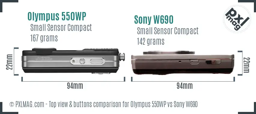 Olympus 550WP vs Sony W690 top view buttons comparison