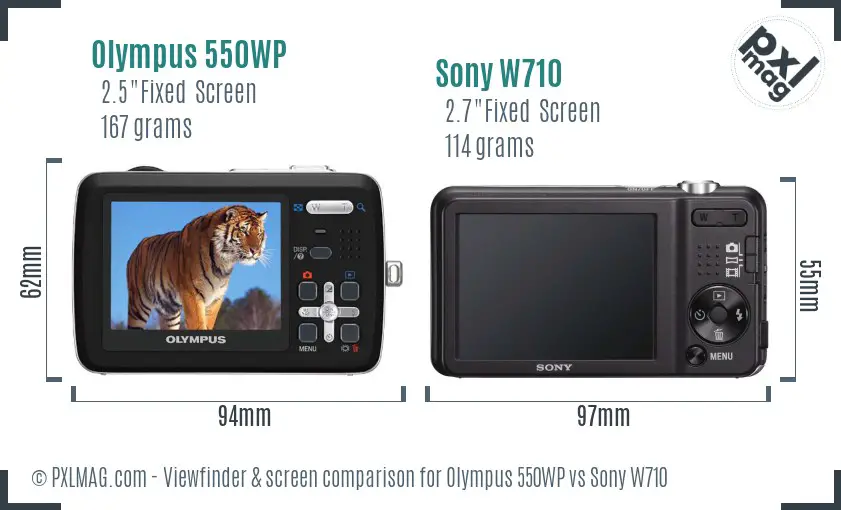 Olympus 550WP vs Sony W710 Screen and Viewfinder comparison