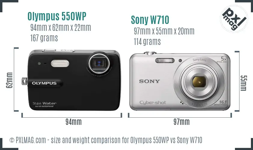 Olympus 550WP vs Sony W710 size comparison