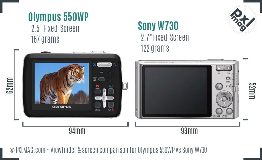 Olympus 550WP vs Sony W730 Screen and Viewfinder comparison