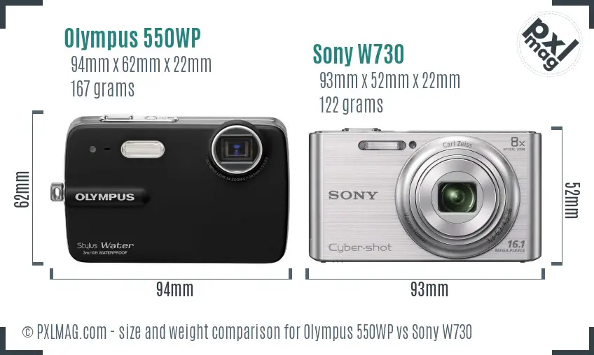 Olympus 550WP vs Sony W730 size comparison