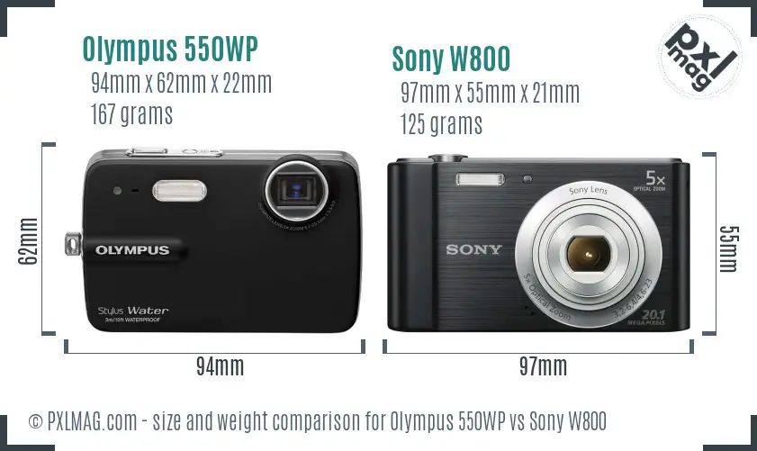 Olympus 550WP vs Sony W800 size comparison