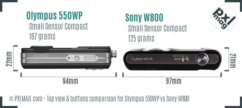 Olympus 550WP vs Sony W800 top view buttons comparison