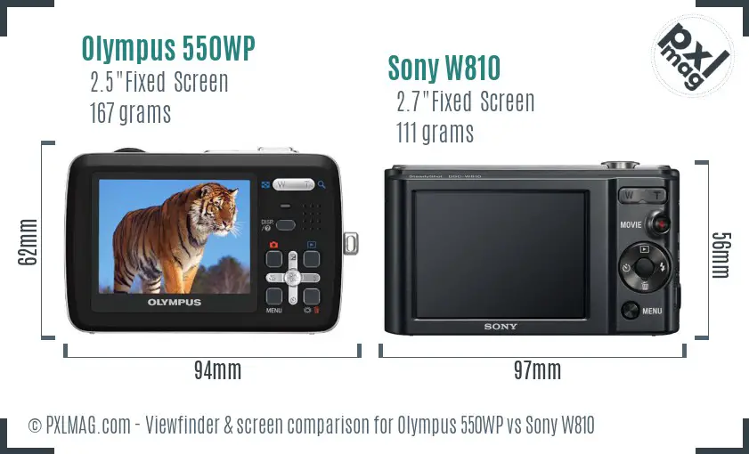 Olympus 550WP vs Sony W810 Screen and Viewfinder comparison