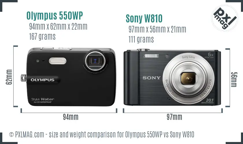 Olympus 550WP vs Sony W810 size comparison