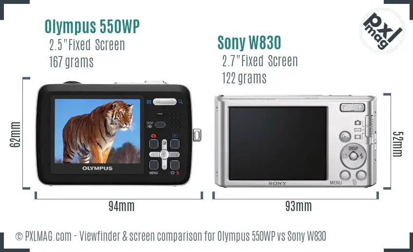 Olympus 550WP vs Sony W830 Screen and Viewfinder comparison