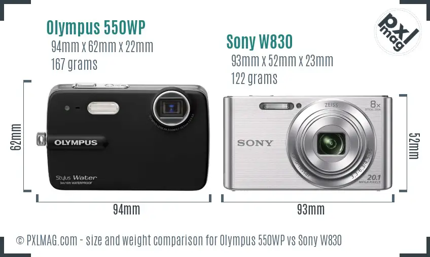 Olympus 550WP vs Sony W830 size comparison