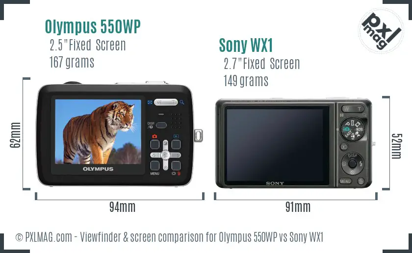 Olympus 550WP vs Sony WX1 Screen and Viewfinder comparison
