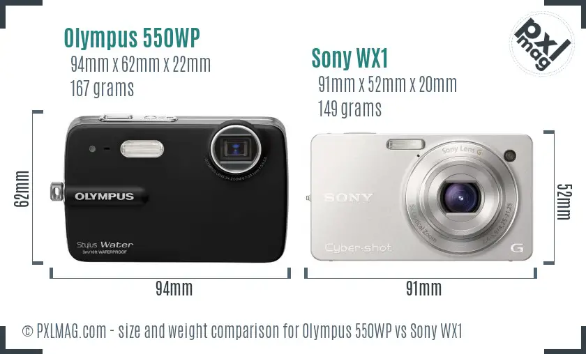 Olympus 550WP vs Sony WX1 size comparison