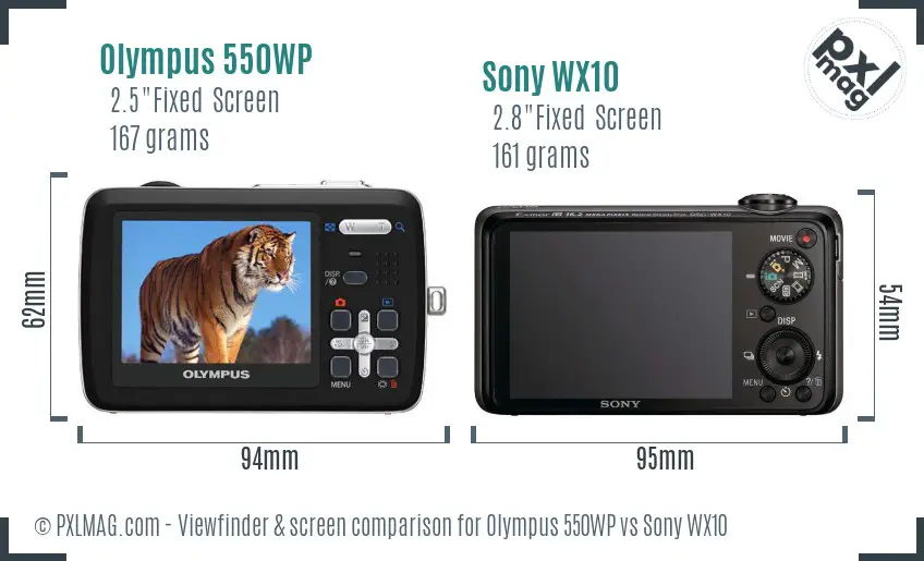 Olympus 550WP vs Sony WX10 Screen and Viewfinder comparison