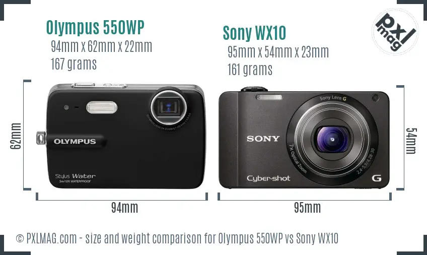Olympus 550WP vs Sony WX10 size comparison