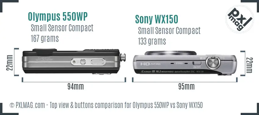 Olympus 550WP vs Sony WX150 top view buttons comparison
