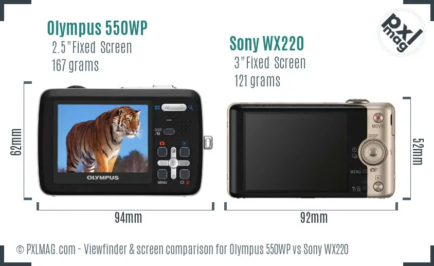 Olympus 550WP vs Sony WX220 Screen and Viewfinder comparison Olympus 550WP vs Sony WX220 Screen and Viewfinder comparison