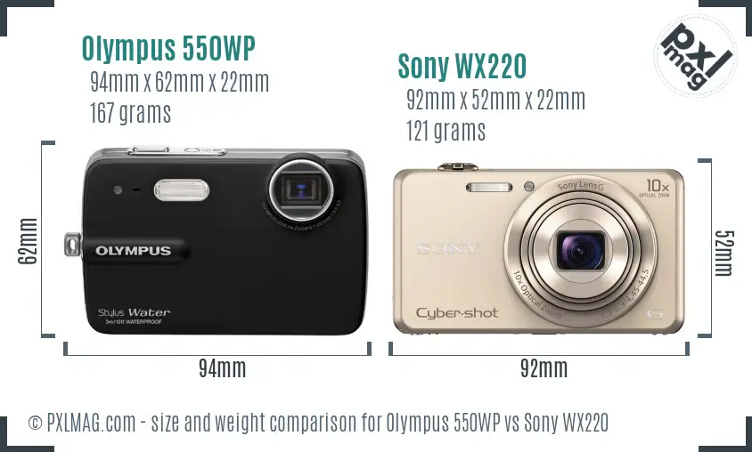 Olympus 550WP vs Sony WX220 size comparison Olympus 550WP vs Sony WX220 size comparison