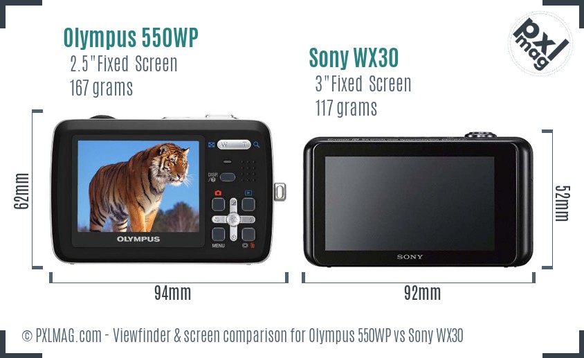 Olympus 550WP vs Sony WX30 Screen and Viewfinder comparison